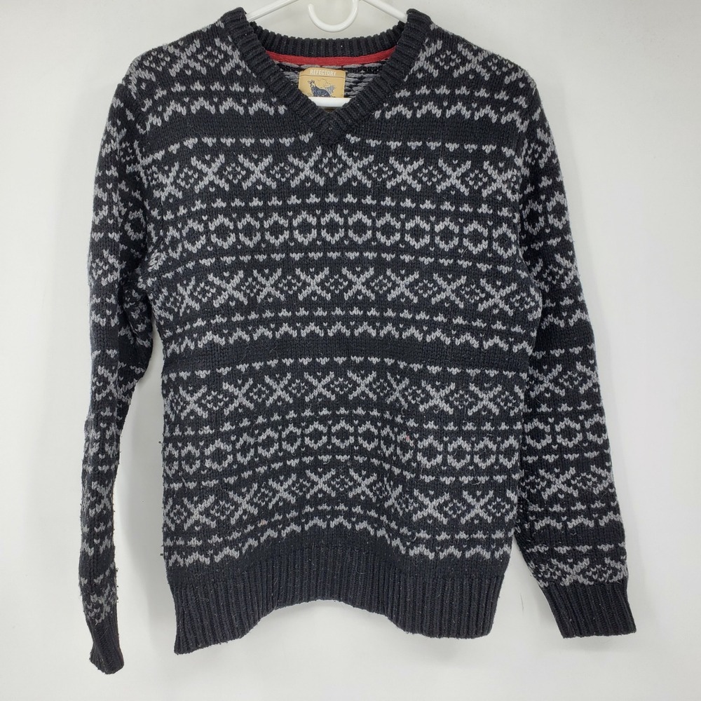 Refectory British Inspired Fair‎ Isle V Neck Sweater Men's Small Lambswool Blend